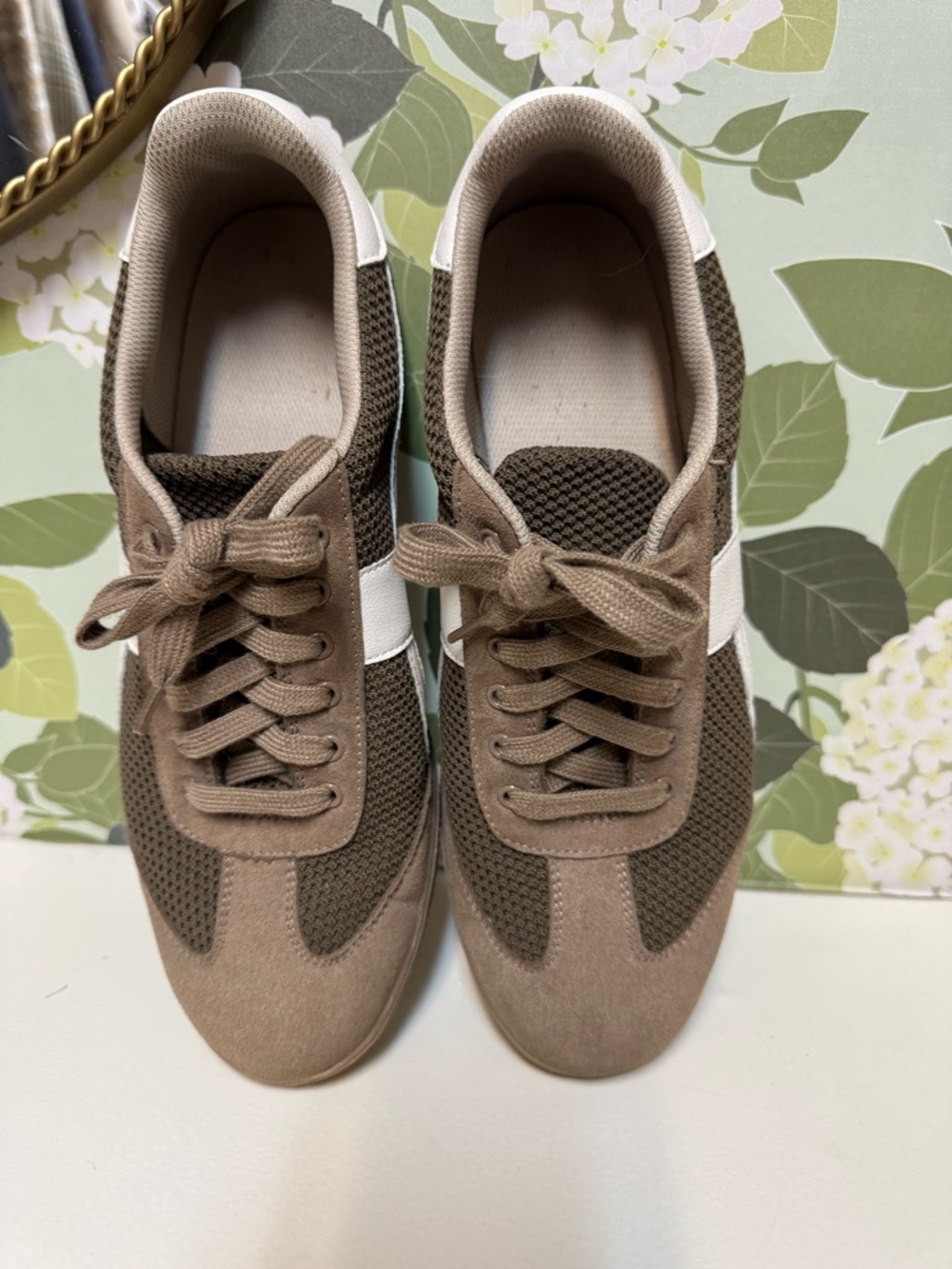 Eileen Fisher Women's Taupe Suede Casual Sneakers - White Stripe